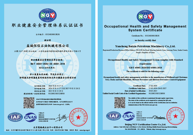 ISO45001 Occupational Health and Safety Management System Certificate